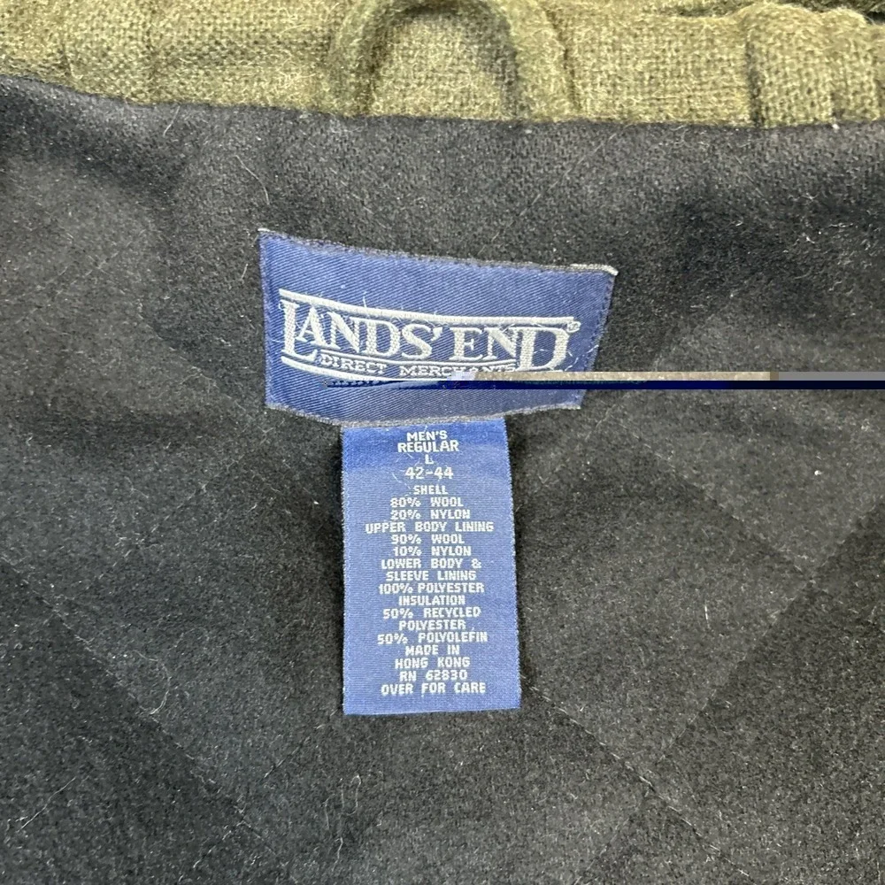 Vintage Lands End Toggle Men's Sz L Hooded Coat Wool Quilt Lined Duffle Pischl - Picture 11 of 15